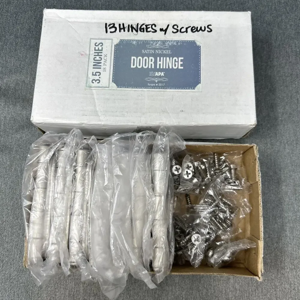 NEW OPEN BOX 3.5 Inches Satin Nickel Door Hinge Bundle 13pc w/Screws ILYAPA